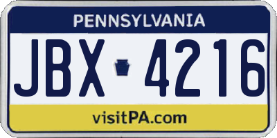 PA license plate JBX4216