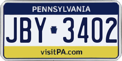 PA license plate JBY3402