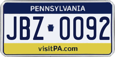 PA license plate JBZ0092