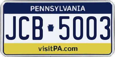 PA license plate JCB5003