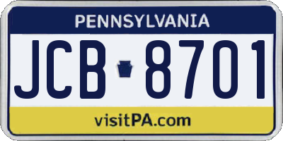 PA license plate JCB8701