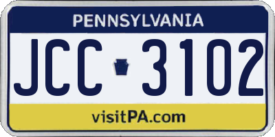 PA license plate JCC3102