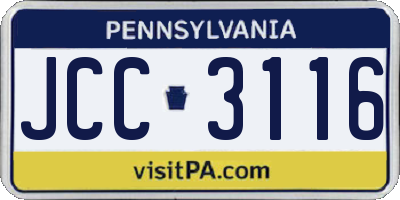 PA license plate JCC3116