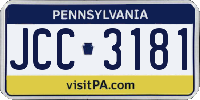 PA license plate JCC3181