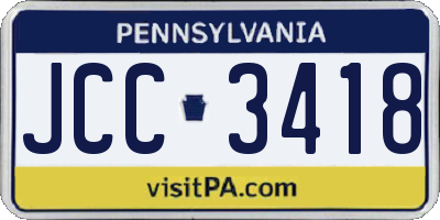 PA license plate JCC3418