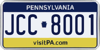 PA license plate JCC8001