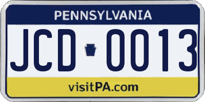 PA license plate JCD0013