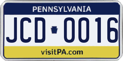 PA license plate JCD0016