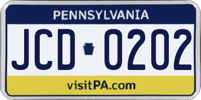 PA license plate JCD0202
