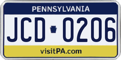 PA license plate JCD0206