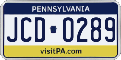 PA license plate JCD0289