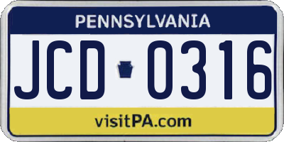 PA license plate JCD0316