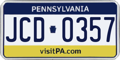PA license plate JCD0357