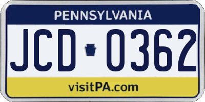 PA license plate JCD0362