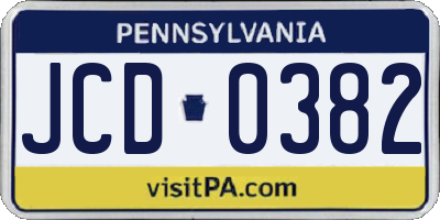 PA license plate JCD0382