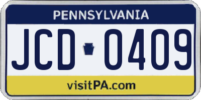 PA license plate JCD0409
