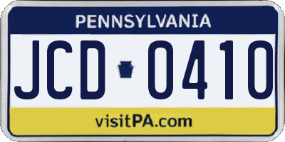 PA license plate JCD0410