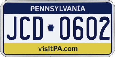 PA license plate JCD0602