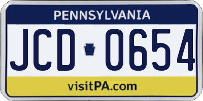 PA license plate JCD0654