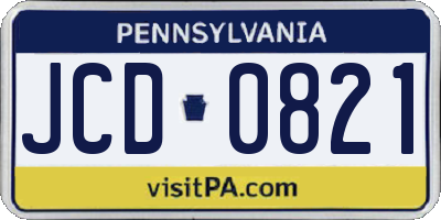 PA license plate JCD0821