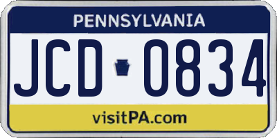 PA license plate JCD0834