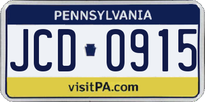 PA license plate JCD0915