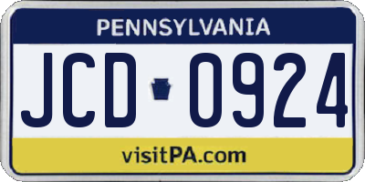 PA license plate JCD0924