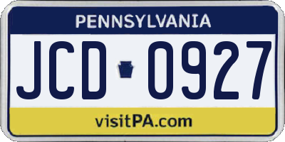 PA license plate JCD0927