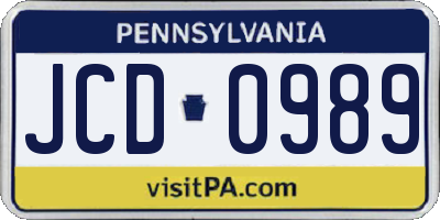 PA license plate JCD0989