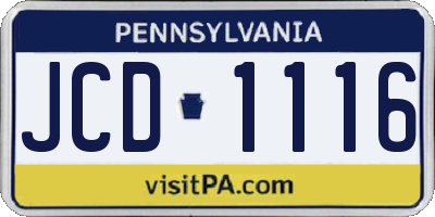 PA license plate JCD1116