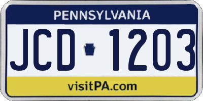 PA license plate JCD1203