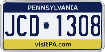 PA license plate JCD1308
