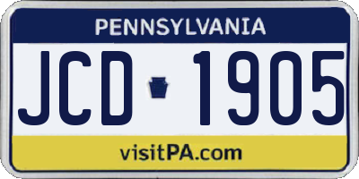 PA license plate JCD1905