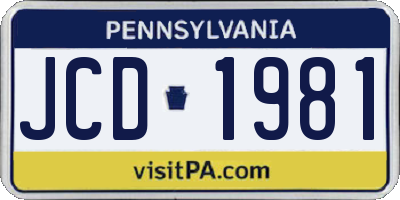 PA license plate JCD1981