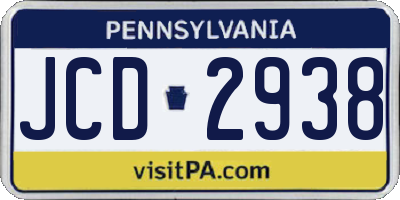 PA license plate JCD2938