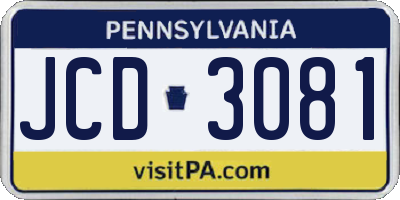 PA license plate JCD3081