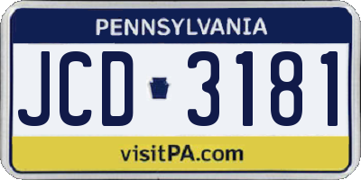PA license plate JCD3181