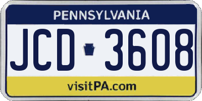PA license plate JCD3608