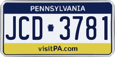 PA license plate JCD3781