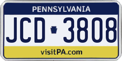 PA license plate JCD3808