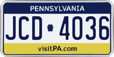 PA license plate JCD4036