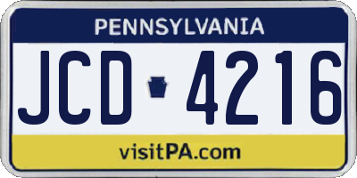 PA license plate JCD4216