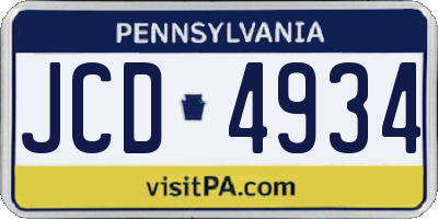 PA license plate JCD4934