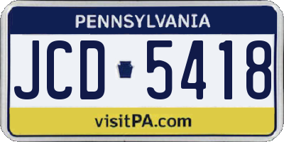 PA license plate JCD5418