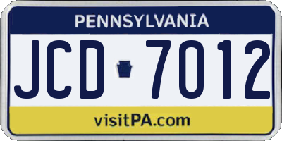 PA license plate JCD7012