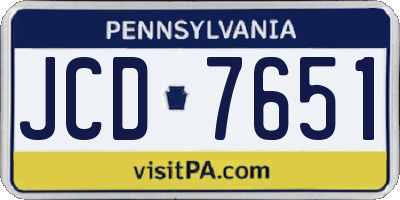 PA license plate JCD7651