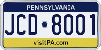 PA license plate JCD8001