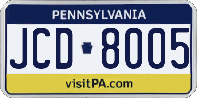 PA license plate JCD8005