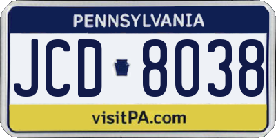 PA license plate JCD8038
