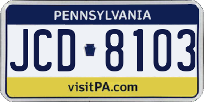 PA license plate JCD8103